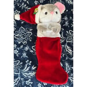 Vintage 1988 Chrisha Playful Plush 3D Mouse Christmas Stocking